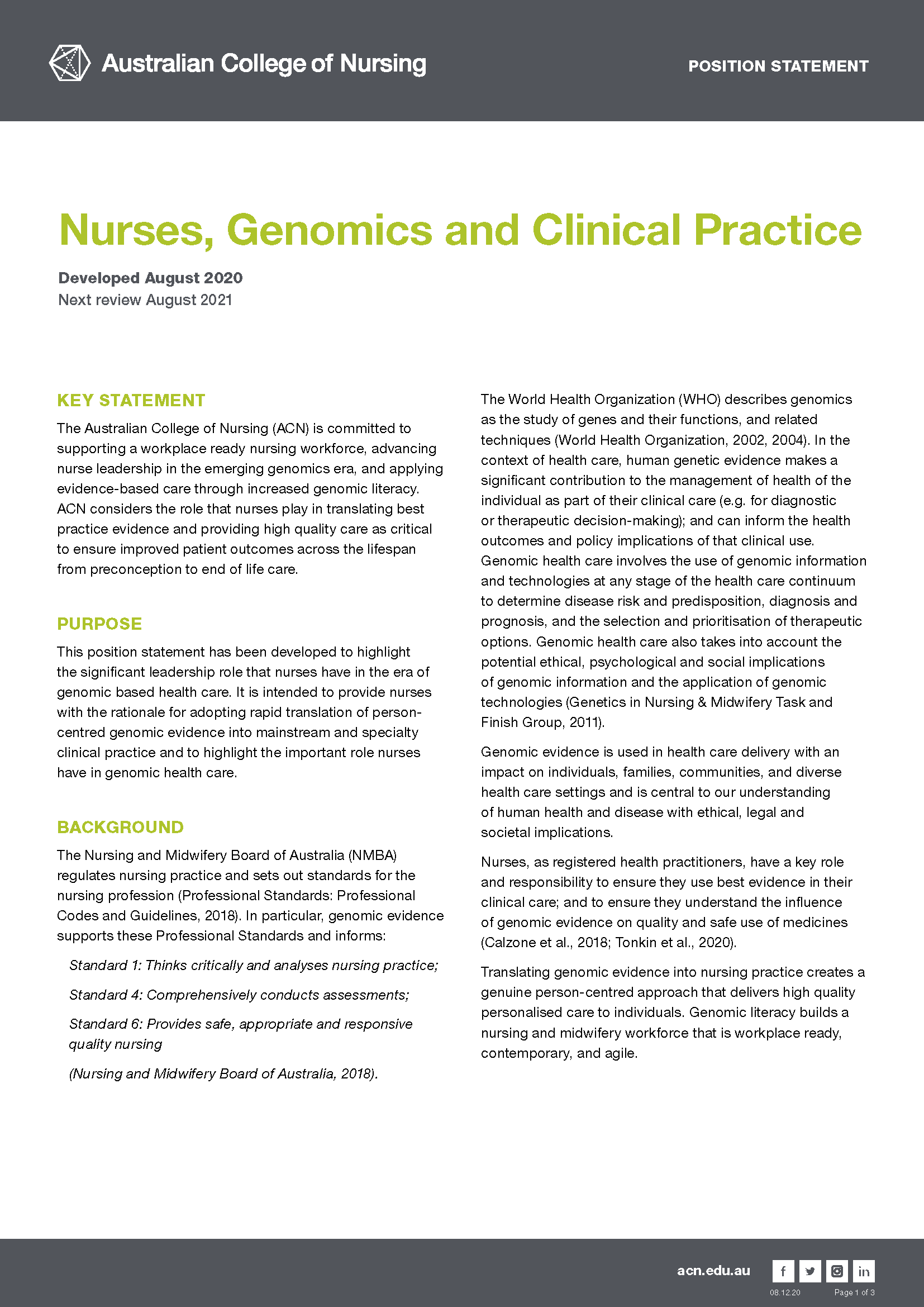 AustralianPS Nurses Genomics and Clinical Practice 2020 Page 1