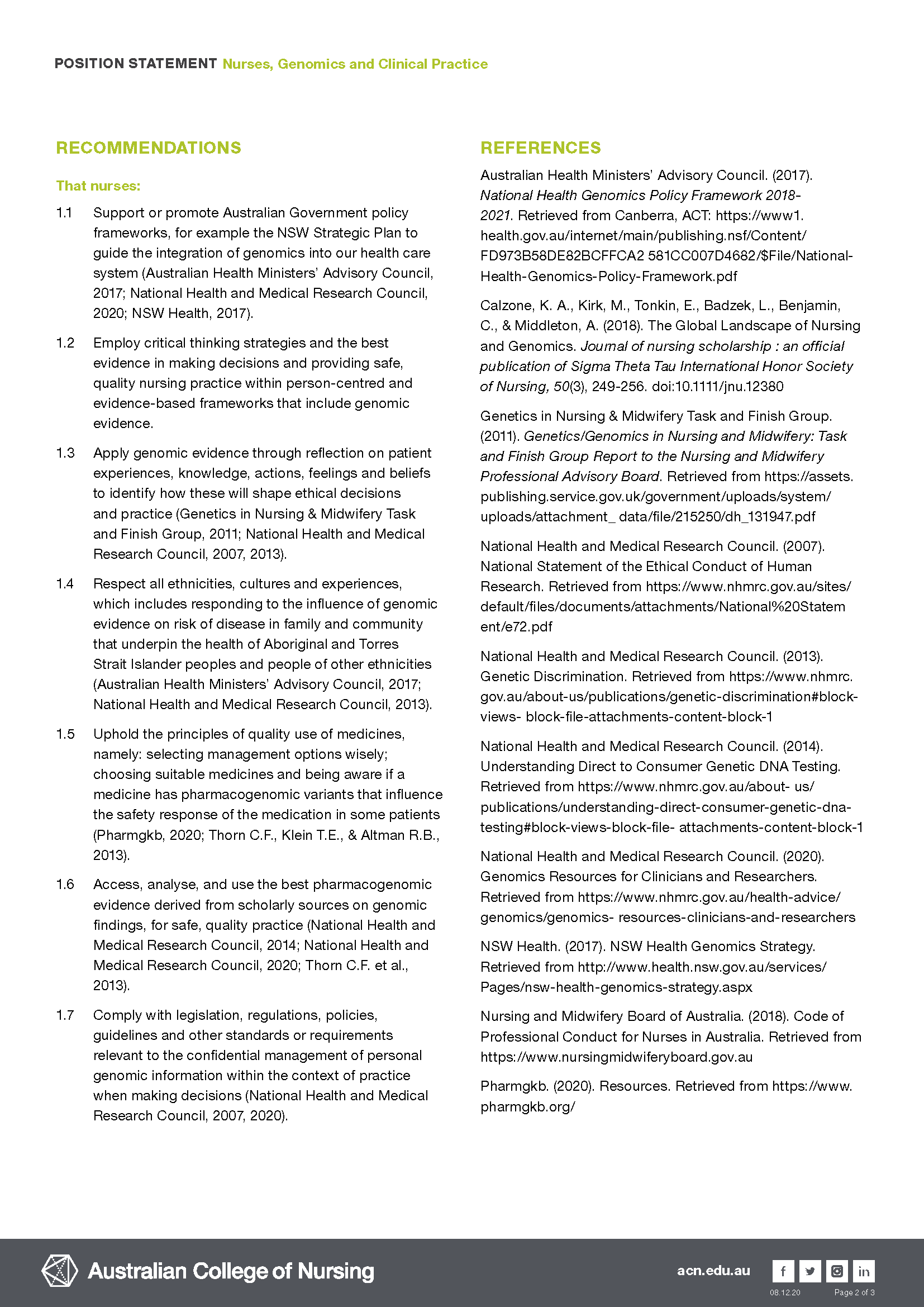 AustralianPS Nurses Genomics and Clinical Practice 2020 Page 2