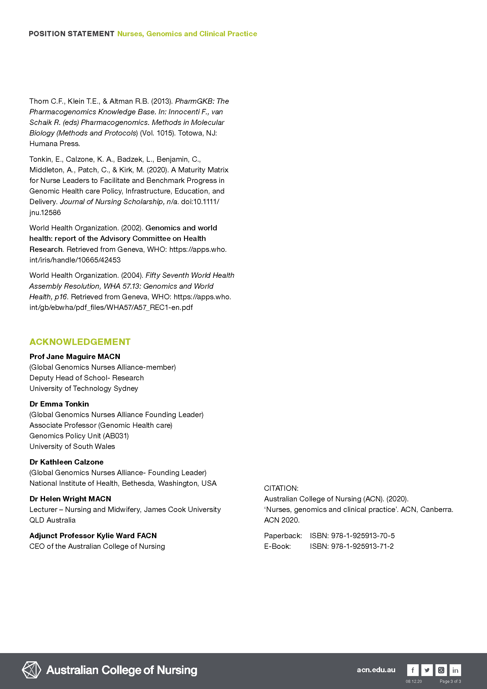 AustralianPS Nurses Genomics and Clinical Practice 2020 Page 3